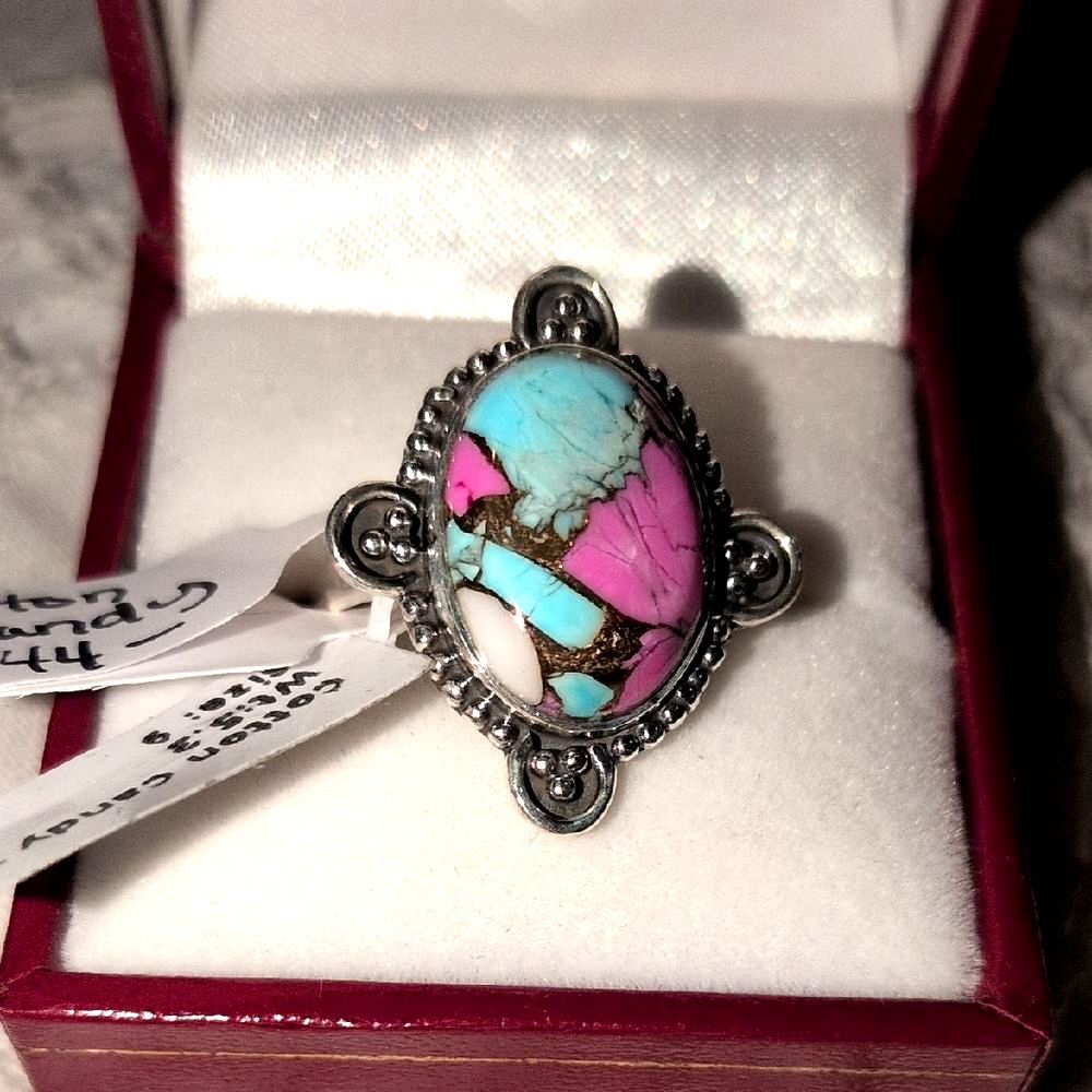 Sterling Silver Ring with Cotton Candy Stone